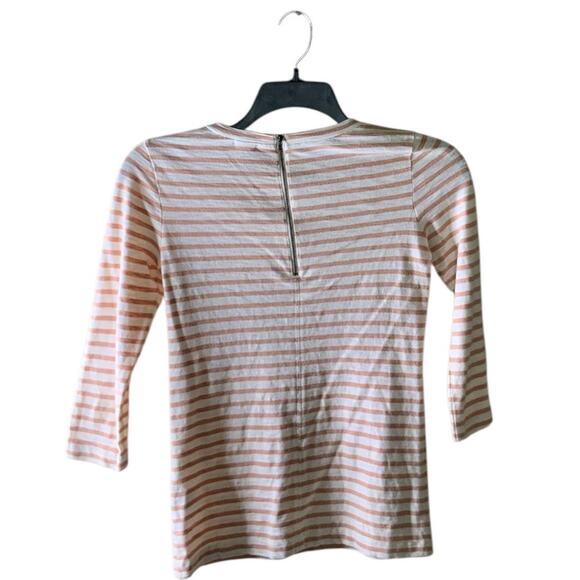 J Crew Striped Top Womens XXS 3/4 Sleeve Crewneck Rhinestone Back Zip Pullover - Picture 2 of 7